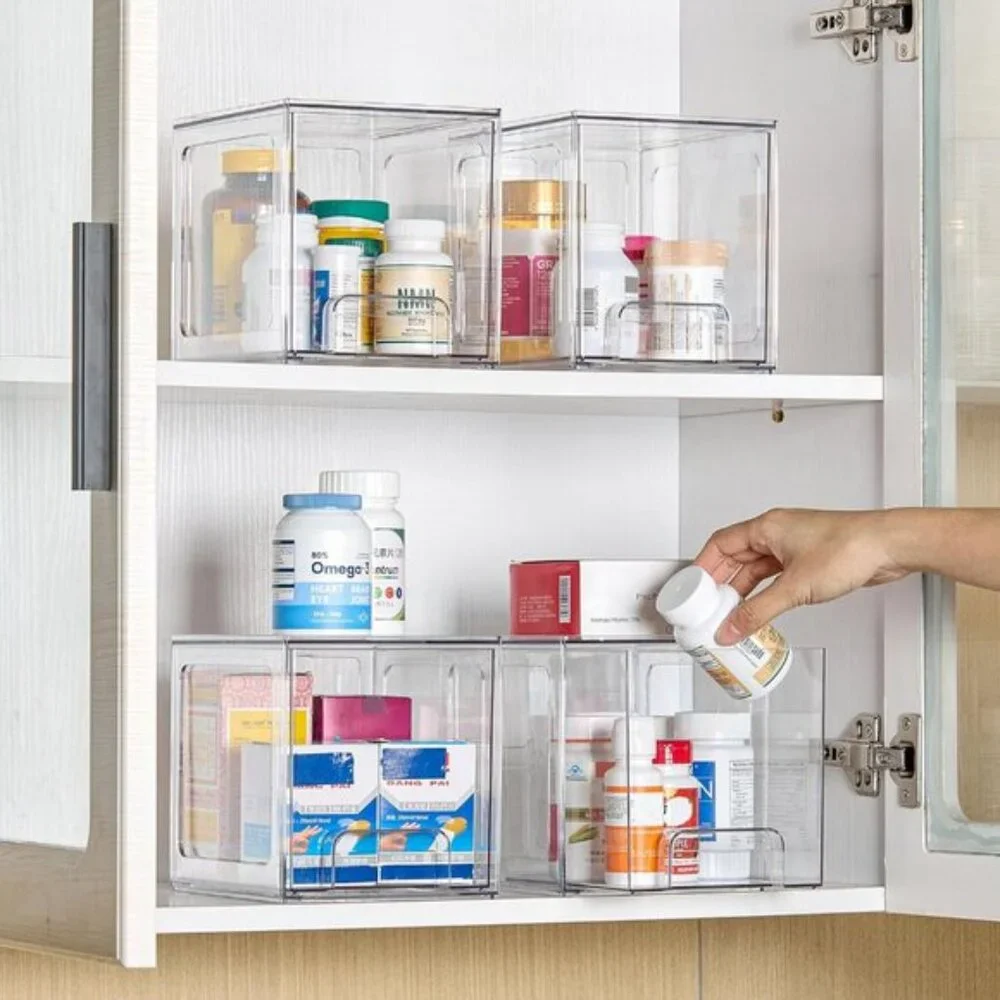 New 4-Pack Clear Plastic Stackable Acrylic Drawers for Vanity Storage Organizers